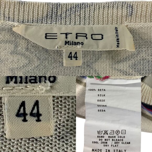 Etro Silk Sweater Italy 44 US 8 Paisley Striped V-Neck Long Sleeve DEFECTED - Picture 4 of 12